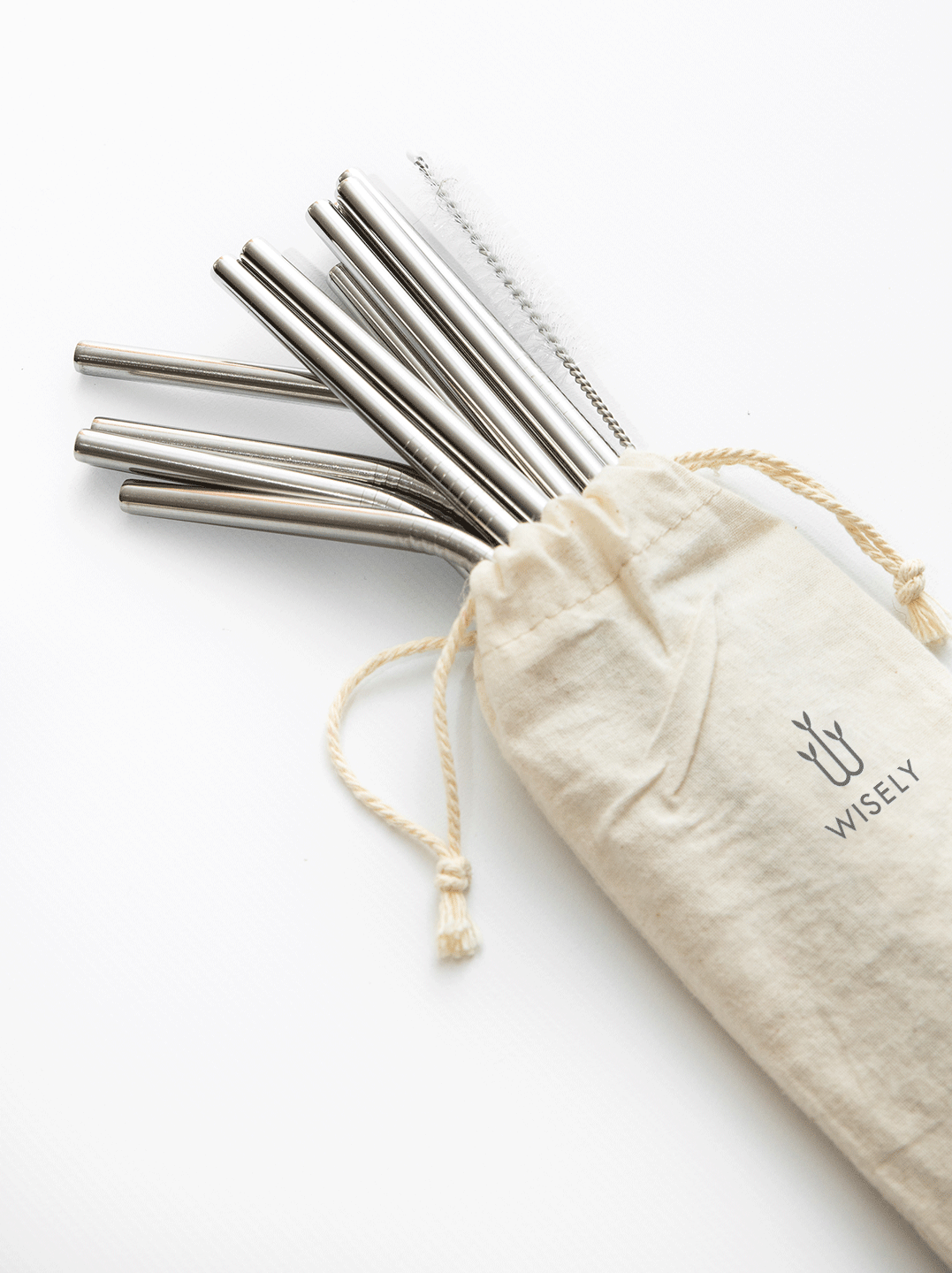 STAINLESS STEEL STRAWS - STRAIGHT/BEND - 8 PACK + COTTON BAG